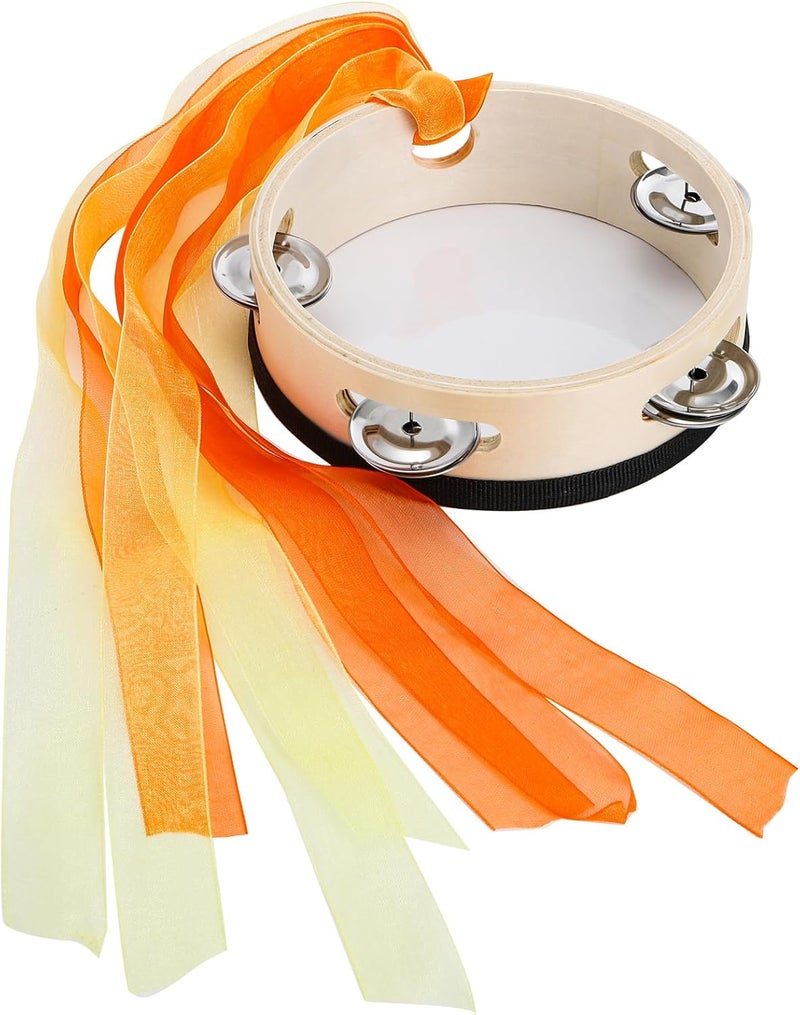 Youeon 4 Pack 6 Inch Colorful Tambourine with Single Row Jingles and Ribbons, Small Wooden Hand Held Drum, Percussion Gift, Tambourines for Adults, Dance, Photo Prop - Image 5
